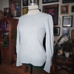 Boston Proper Light Blue 100% Cashmere Crew Neck Puff Sleeve Sweater